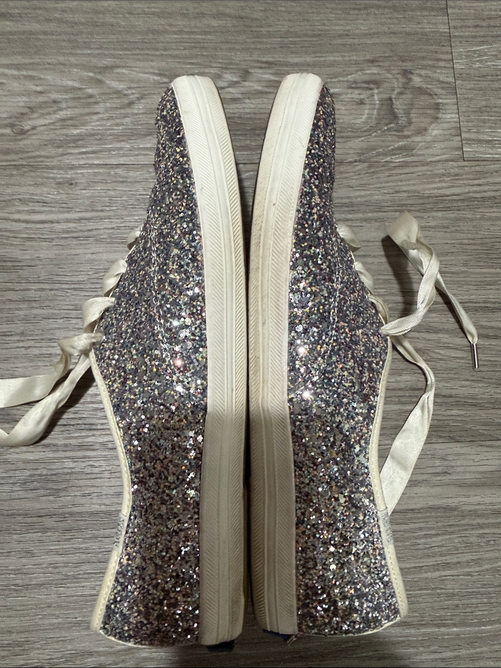 Keds X Kate Spade Sneaker Womens 10 Silver Champion Glitter Low Lace Up - Picture 7 of 16